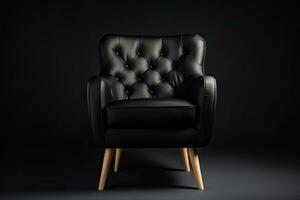 a Mid Back Armchair with Tufted Button Accents Solid Fir Wood Legs in Black. Interior Furniture. Generative Ai photo