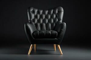 a Mid Back Armchair with Tufted Button Accents Solid Fir Wood Legs in Black. Interior Furniture. Generative Ai photo