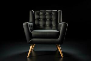 a Mid Back Armchair with Tufted Button Accents Solid Fir Wood Legs in Black. Interior Furniture. Generative Ai photo