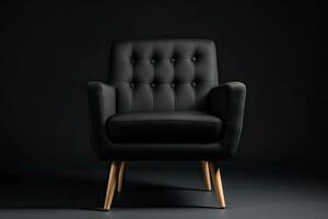 a Mid Back Armchair with Tufted Button Accents Solid Fir Wood Legs in Black. Interior Furniture. Generative Ai photo