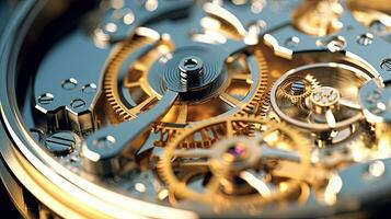 Close up of the gear mechanism inside the watch. Generetive Ai photo