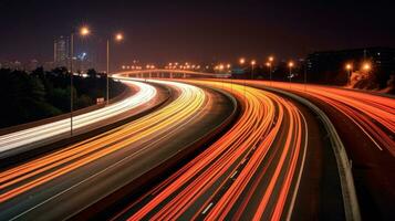 A long exposure photo, motion blur of a highway at night. Generetive Ai photo