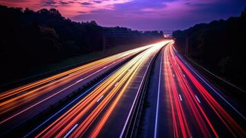 A long exposure photo, motion blur of a highway at night. Generetive Ai photo