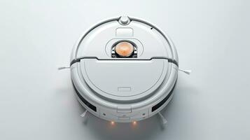 a smart robot vacuum cleaner isolated on a white background. Generative Ai photo