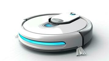 Autonomous smart robot vacuum cleaner isolated on white background. Generative Ai photo