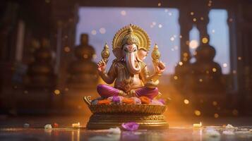 un ganesh chaturthi en en contra un antecedentes de brillante, poderoso ligero. , ganesha, dios, generativo ai foto