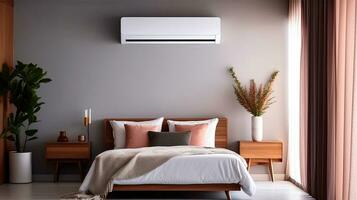 Air conditioner in Stylish interior of bedroom. Generative Ai photo