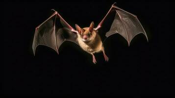 a Flying bat isolated on black background. Generative Ai photo