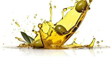 Olive oil splash isolated on white background. Generative Ai photo