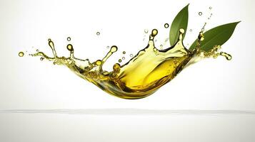 Olive oil splash isolated on white background. Generative Ai photo