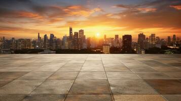 vacío cemento piso con paisaje urbano y horizonte antecedentes. generativo ai foto