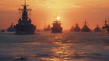 Buque de guerra en el Armada, militar a mar. generativo ai foto