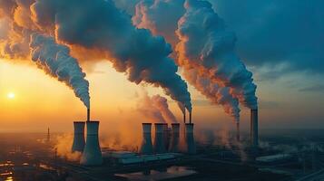 chimenea tubería emitiendo co2 desde carbón térmico poder planta dentro atmósfera. tóxico vapores desde industrial plantas. generativo ai foto