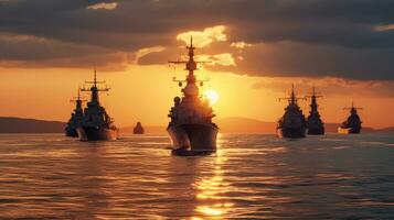 Battleships in the navy, Military at sea. Generative Ai photo