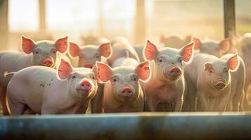 Group of Piglets at the domestic farm, Pigs at factory. Generative Ai photo