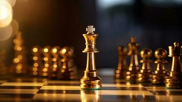 Gold queen is the leader of the chess in the game on board. Leadership concept. Generative Ai photo