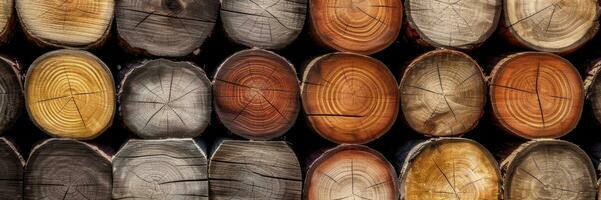 Industrial wood, timber, Pine wood timber, lumber, Wooden boards. Generative Ai photo