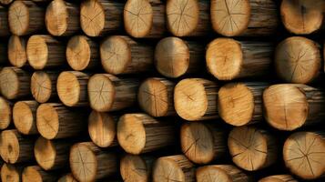 Industrial wood, timber, Pine wood timber, lumber, Wooden boards. Generative Ai photo