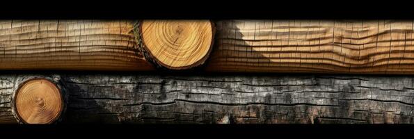 Industrial wood, timber, Pine wood timber, lumber, Wooden boards. Generative Ai photo