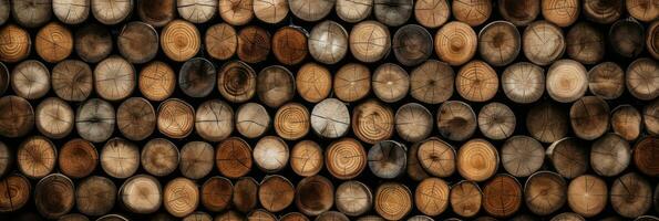 Industrial wood, timber, Pine wood timber, lumber, Wooden boards. Generative Ai photo