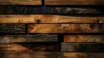 Industrial wood, timber, Pine wood timber, lumber, Wooden boards. Generative Ai photo