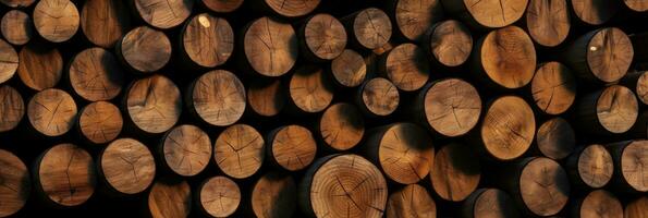 Industrial wood, timber, Pine wood timber, lumber, Wooden boards. Generative Ai photo