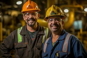 contento de petróleo industria ingenieros a refinería. generativo ai foto