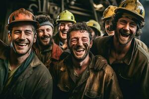 contento de el trabajadores a el refinería. realista crepúsculo. generativo ai foto