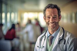 un contento médico en un hospital. generativo ai foto