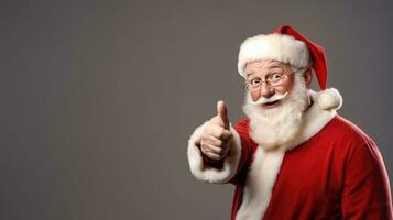 Navidad día, Papa Noel claus señalando en blanco anuncio bandera con Copiar espacio. generar ai foto