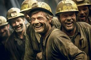 Happy of gold mine workers in gold mine. Generate Ai photo