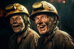 Happy of gold mine workers in gold mine. Generate Ai photo