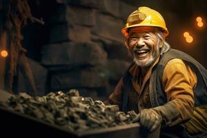 Happy of gold mine workers in gold mine. Generate Ai photo