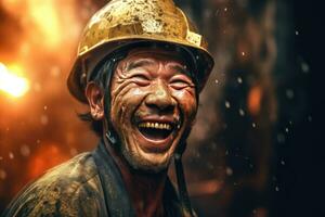 Happy of gold mine workers in gold mine. Generate Ai photo