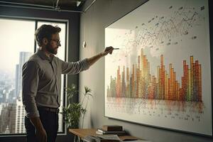 A Businessperson presenting and evaluating data chart in the office. Generative Ai photo