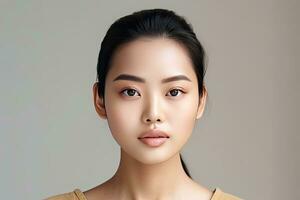 Asian women portrait, Beautiful young asian woman with clean fresh skin on white background, Face care, Facial treatment, Cosmetology, beauty and spa. Generative Ai photo