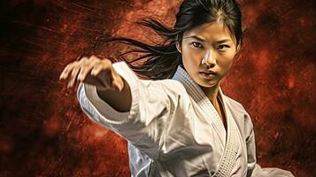 Asian woman karate martial arts. Taekwondo. Generative Ai photo