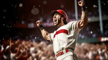 Professional baseball player celebrating victory. Generative Ai photo