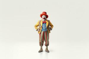 Funny cheerful clown standing isolated on white background. Generative Ai photo