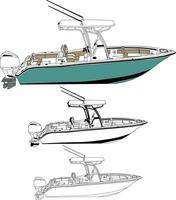 Boat vector, motorboat vector line art illustration