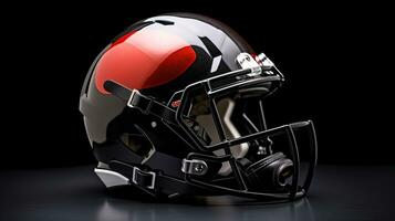 A red black American football helmet isolated on white background. football helmet. Generative Ai photo