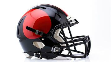 A red black American football helmet isolated on white background. football helmet. Generative Ai photo