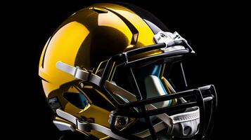 A yellow black American football helmet isolated on white background. football helmet. Generative Ai photo