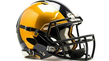 A yellow black American football helmet isolated on white background. football helmet. Generative Ai photo