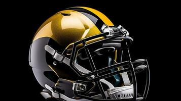 A yellow black American football helmet isolated on white background. football helmet. Generative Ai photo