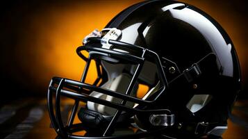 American football background with ball and black helmet. football helmet. Generative Ai photo