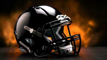 American football background with ball and black helmet. football helmet. Generative Ai photo