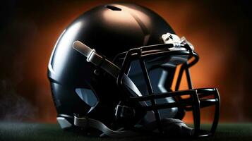 American football background with ball and black helmet. football helmet. Generative Ai photo