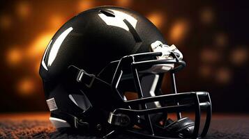 American football background with ball and black helmet. football helmet. Generative Ai photo