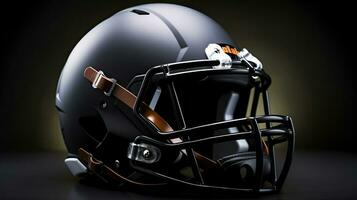 American football background with ball and black helmet. football helmet. Generative Ai photo